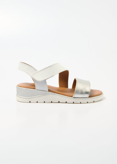 Sandales cuir grande largeur compensées scratchées Blanc
