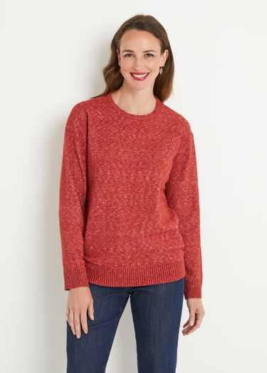 Pull chiné court col rond avec laine Brique