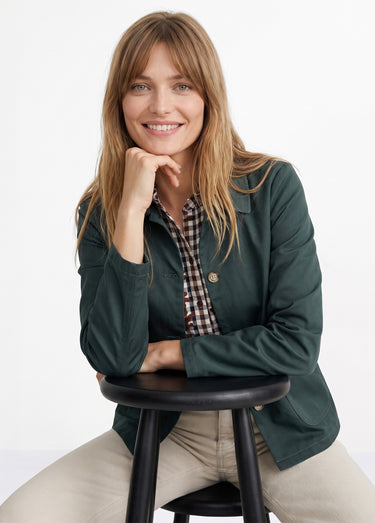 Veste boite en coton, avec col claudine Vert Fonce
