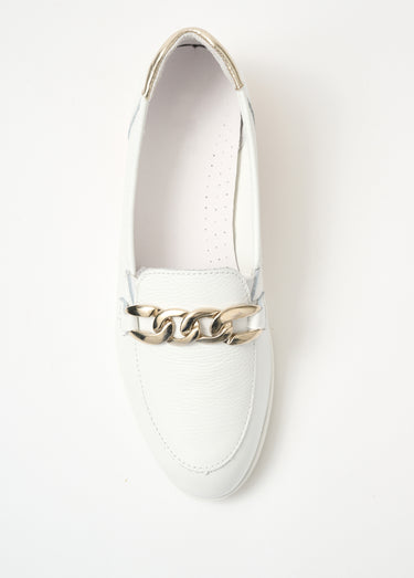 Mocassins chaîne largeur confort compensés Blanc