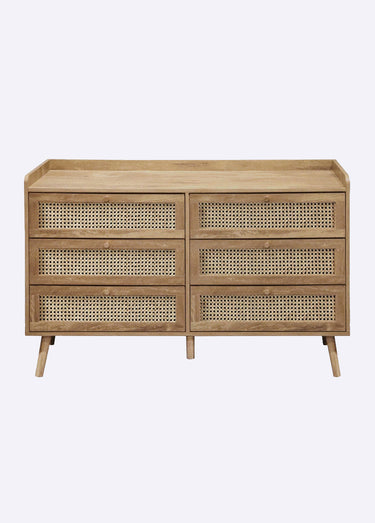 PALMO Commode 6 tiroirs cannage rotin Bois Clair