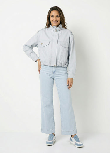 Blouson motard en simili cuir pastel Bleu Ciel