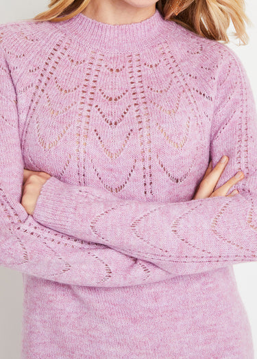Robe-pull courte tricot ajouré col rond Lilas