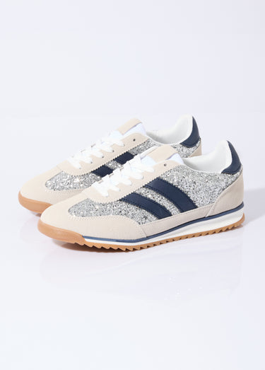 Sneakers inspiration rétro, à paillettes Argente