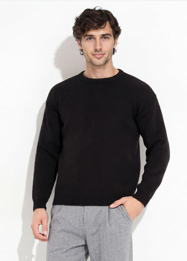 Pull épais col rond et maille torsadée Noir