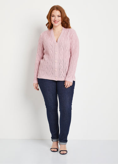 Gilet court boutonné ajouré Rose