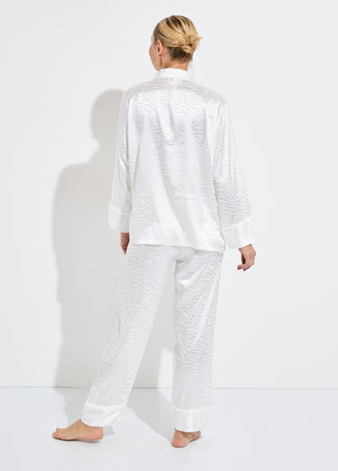Pyjama long en satin motif zébré Blanc