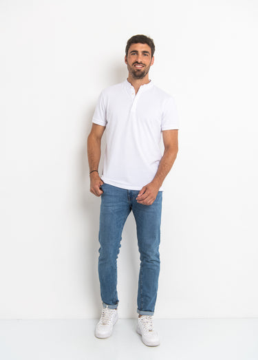 Polo manches courtes avec col mao Blanc