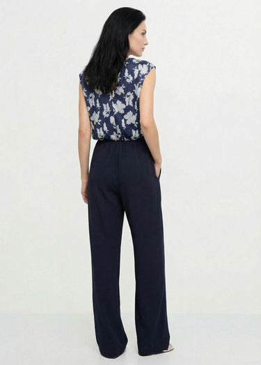 Combinaison-pantalon manches courtes bi-matière Marine/Beige