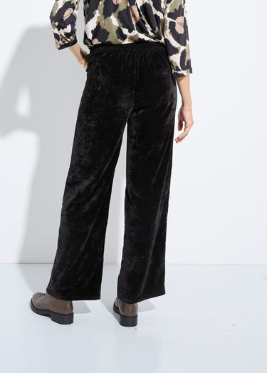 Pantalon large élastiqué en velours ras Noir
