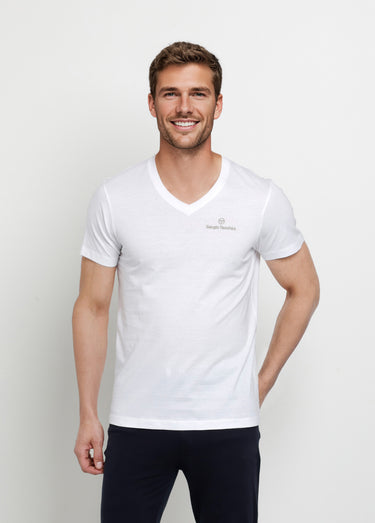 T-shirt homme col V à manches longues Blanc