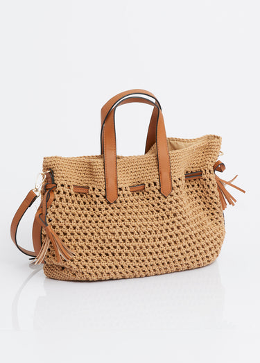 Sac esprit seau en maille ajourée Camel
