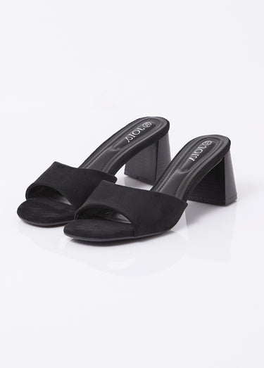 Mules suédine à talon façon lamellé Noir