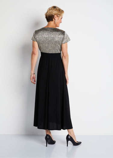 Robe longue cache-coeur bicolore Noir/Dore