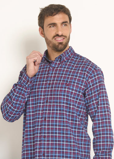 Chemise flanelle extensible à carreaux Carreaux Bleu