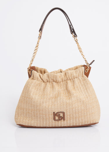 Sac à main bourse, effet tressé raphia Camel