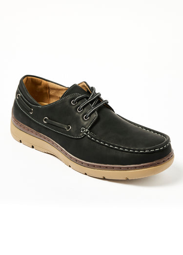 Chaussures bateau à lacets, simili cuir Noir