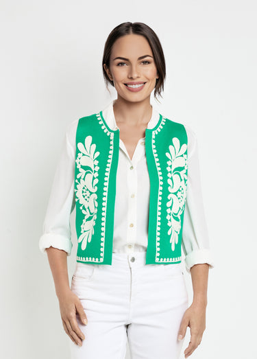 Gilet sans manches en maille et broderies Vert