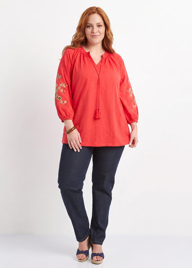 T-shirt long brodé manches 3/4 Capucine
