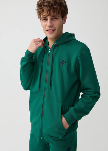 Sweat shirt zippé à capuche, kangourou Vert Sapin