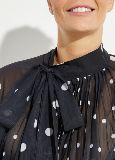 Chemisier à pois et manches bouffantes Noir