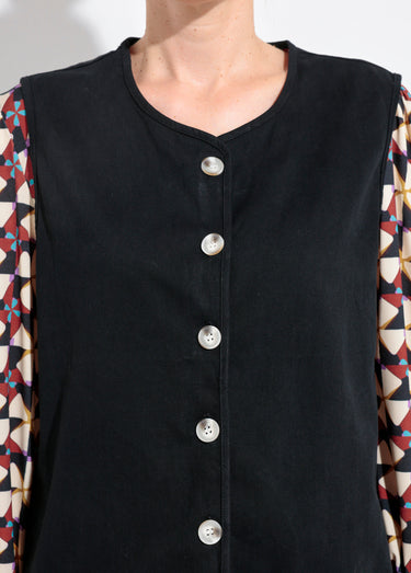 Gilet sans manches col rond en twill Noir