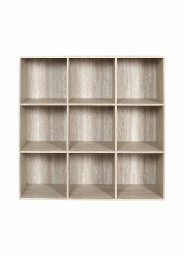 Meuble rangement 9 cases, effet pierre Blanc/Beige