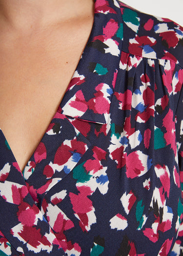 Robe courte évasée cache-coeur imprimée Imprime Fuchsia