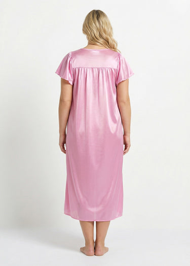 Chemise de nuit satinée longue antistatique dentelle Rose