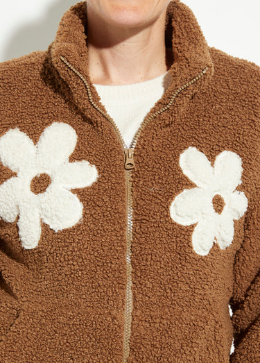 Blouson col montant motif grosses fleurs Camel