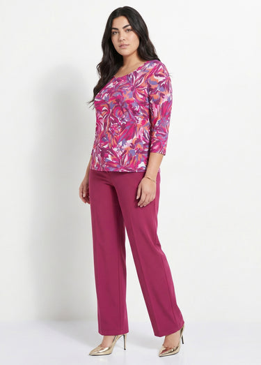 Pantalon fluide large maille stretch unie Cassis