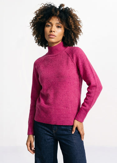 Pull chaud raglan col montant moucheté Fuchsia