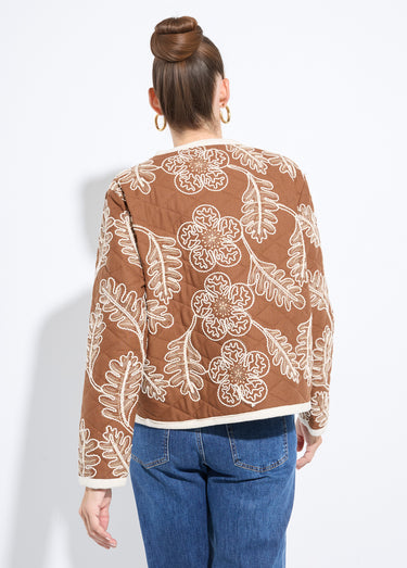 Veste matelassée rebrodée en twill Camel