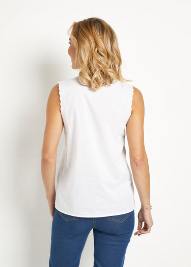 Débardeur uni coton brodé Blanc