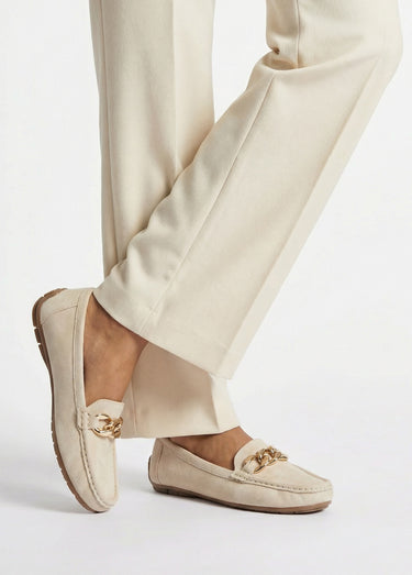 Mocassins suédine, bride maillons métal Beige