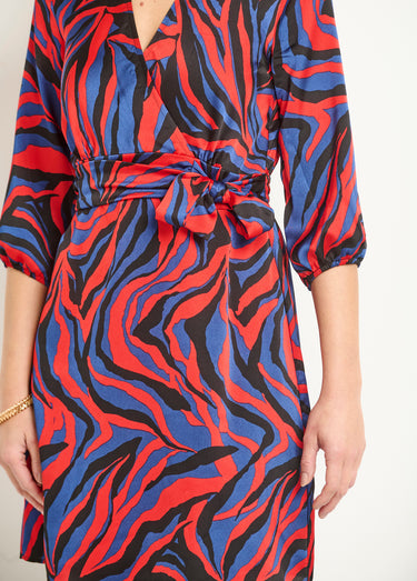 Robe courte cache-coeur imprimé zèbre colorisé Rouge/Bleu