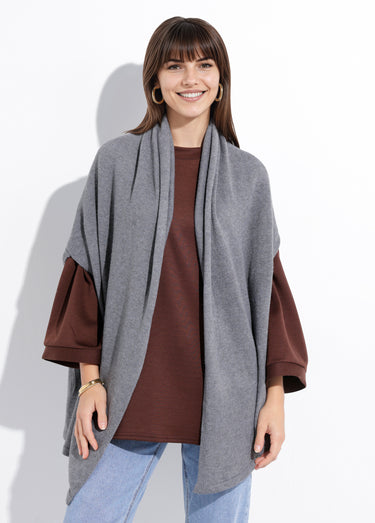 Poncho cape chaud maille avec laine Gris