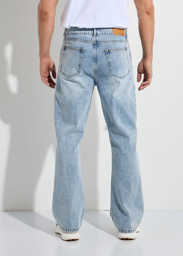 Jean coupe droite, délavage stone Bleu