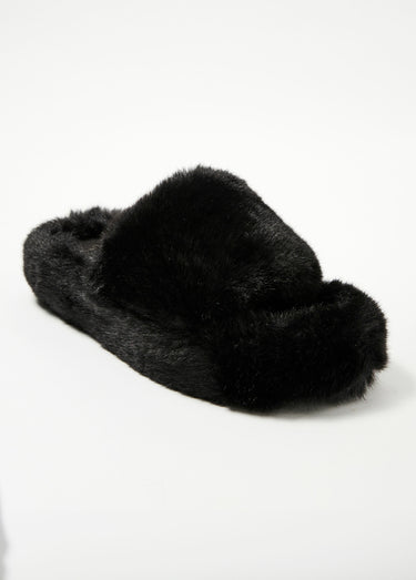 Mule tendance en fausse fourrure Noir