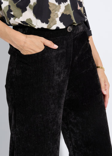 Pantalon large élastiqué en velours ras Noir