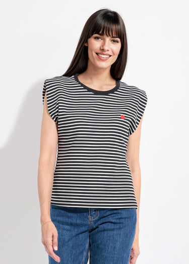 T-shirt rayé reliefé manches kimono Raye Noir/Blanc