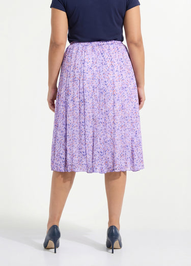 Jupe évasée voile imprimé mi longue Lilas/Bleu