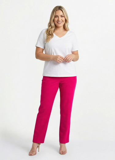 Pantalon droit uni taille semi élastiquée Framboise
