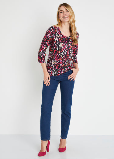 T-shirt court imprimé fantaisie col rond Mandarine/Rose