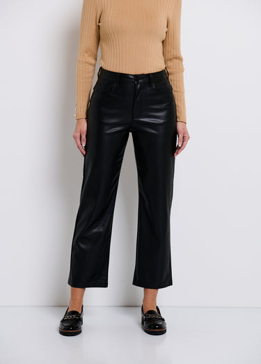 Pantalon 5 poches 7/8ème en faux cuir Noir