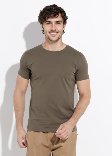 T-shirt col rond coupe ajustée Kaki