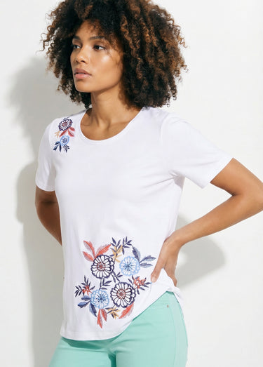 T-shirt manches courtes brodé ou imprimé Uni Blanc