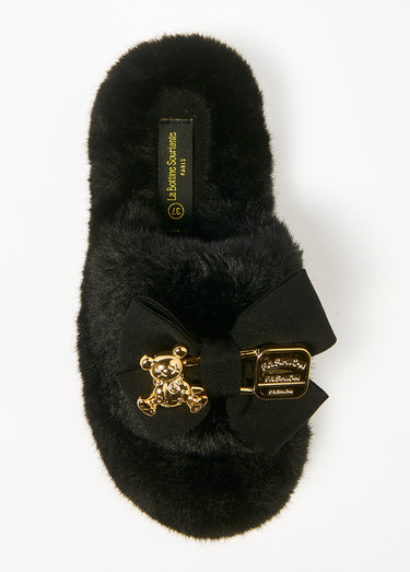 Mules fourrure et noeud Noir