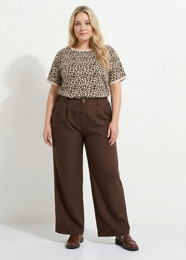 Pantalon en twill léger coupe large Chocolat
