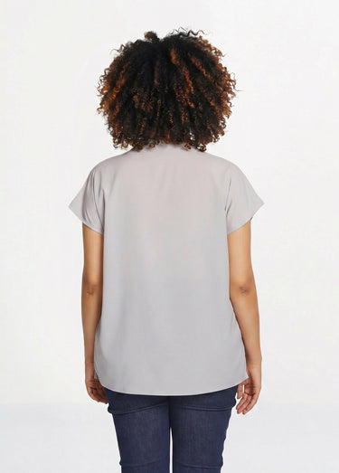Top long manches courtes broderies col rond Argent